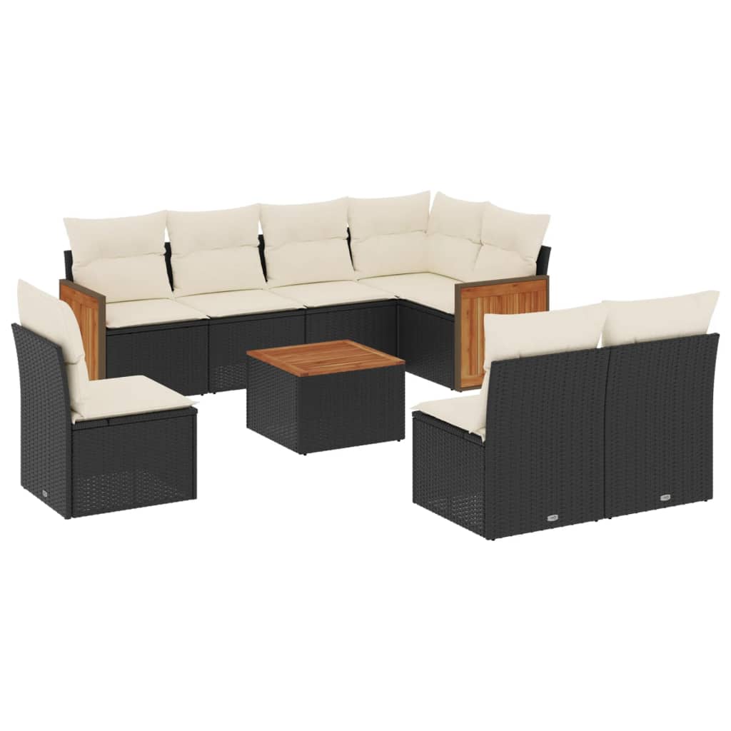 9-dijelni set vrtnih sofa s jastucima crni od poliratana