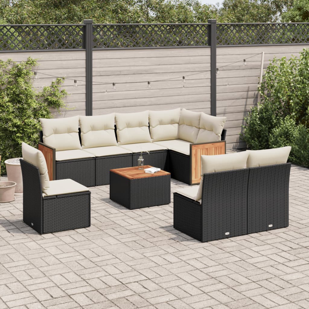 9-dijelni set vrtnih sofa s jastucima crni od poliratana