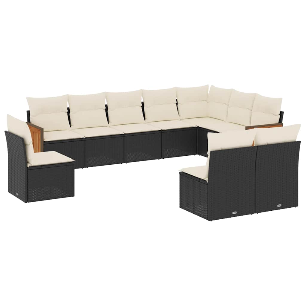 10-dijelni set vrtnih sofa s jastucima crni od poliratana