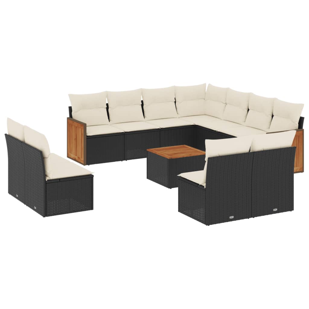 12-dijelni set vrtnih sofa od poliratana s jastucima crni
