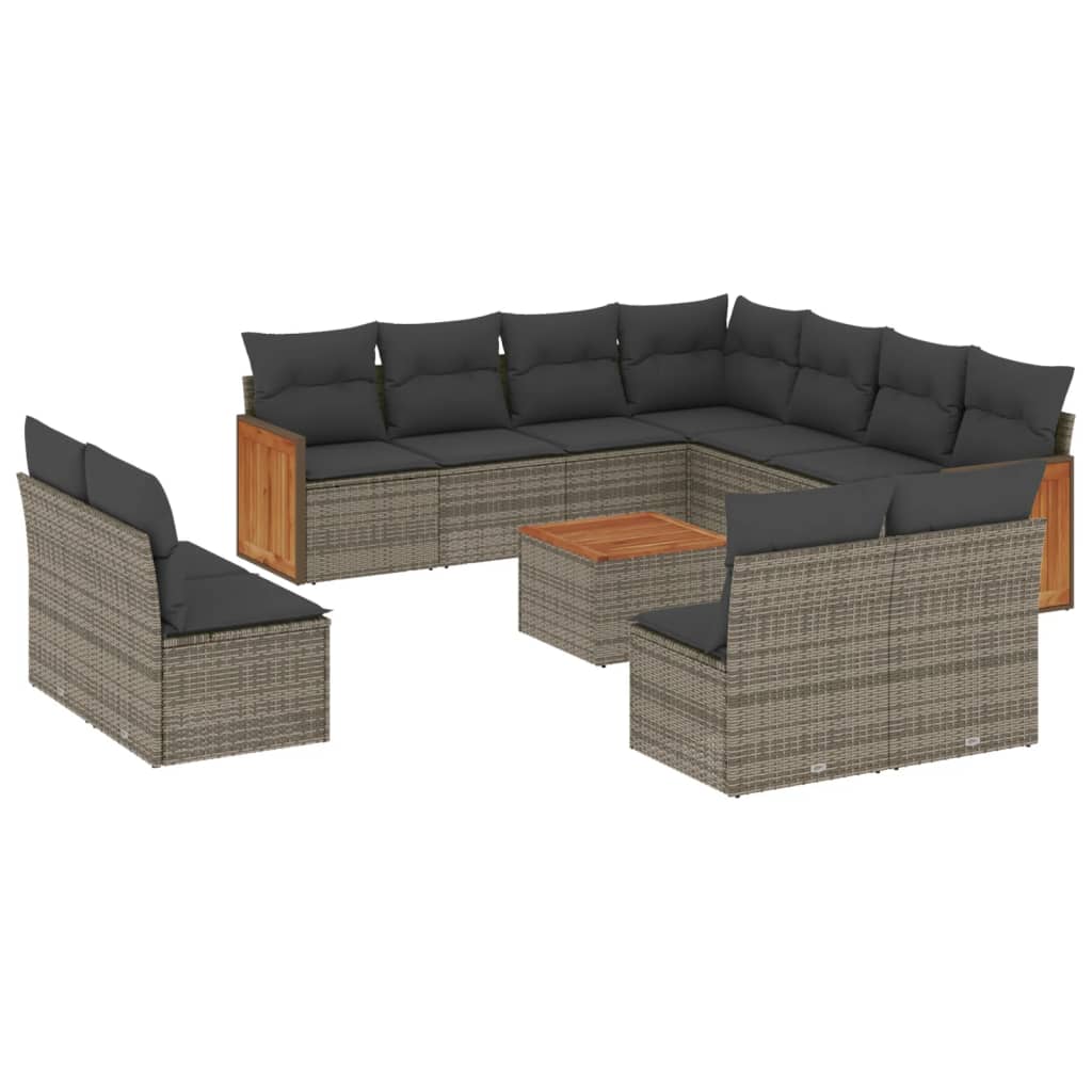 12-dijelni set vrtnih sofa od poliratana s jastucima sivi