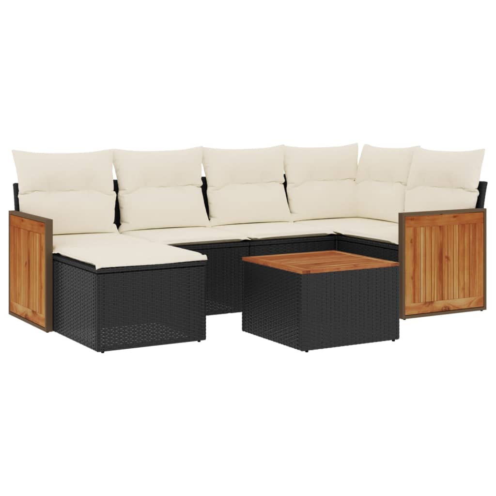 7-dijelni set vrtnih sofa od poliratana s jastucima crni