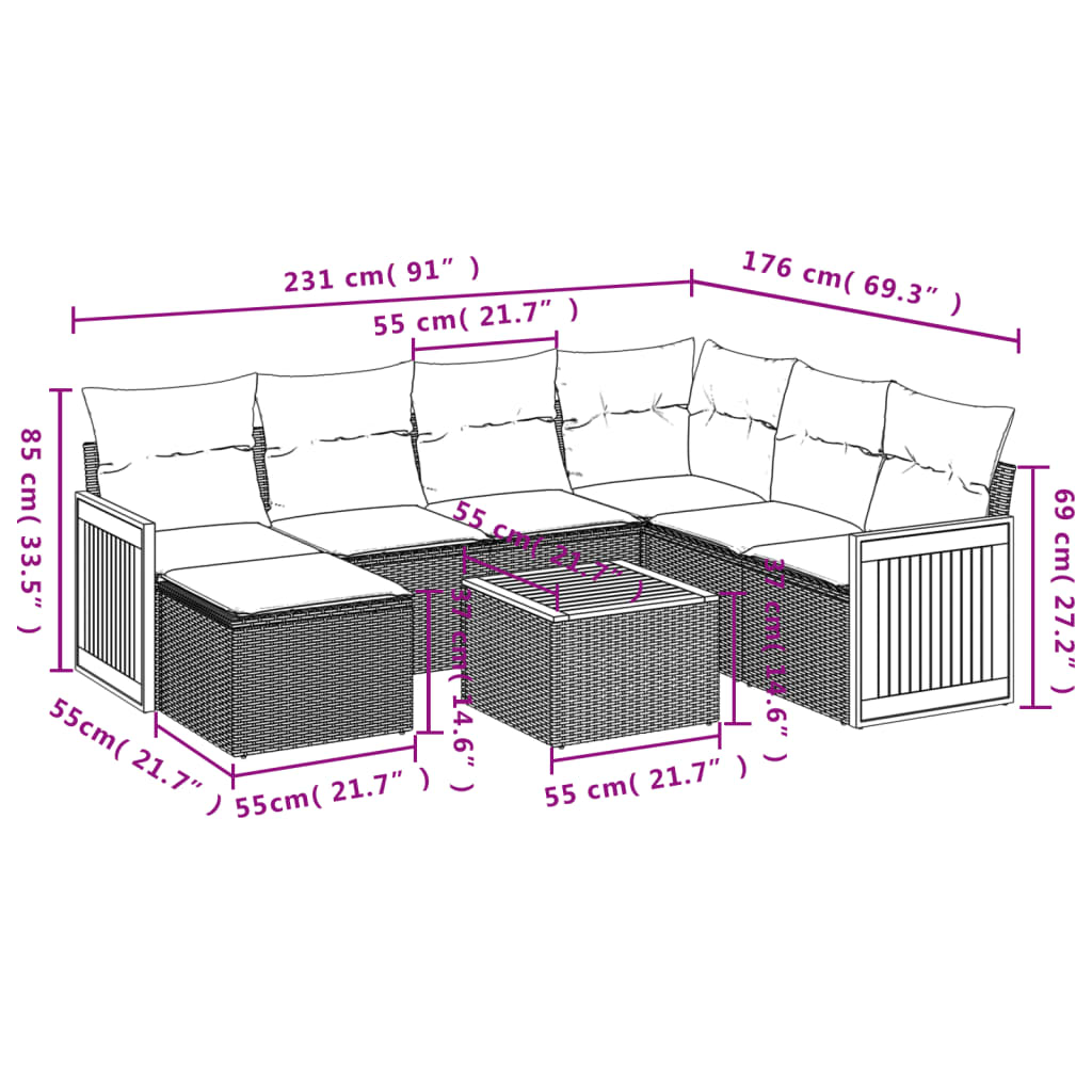 8-dijelni set vrtnih sofa od poliratana s jastucima sivi