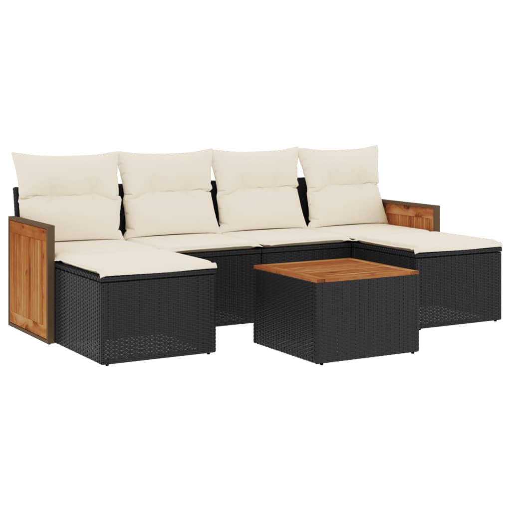 7-dijelni set vrtnih sofa od poliratana s jastucima crni