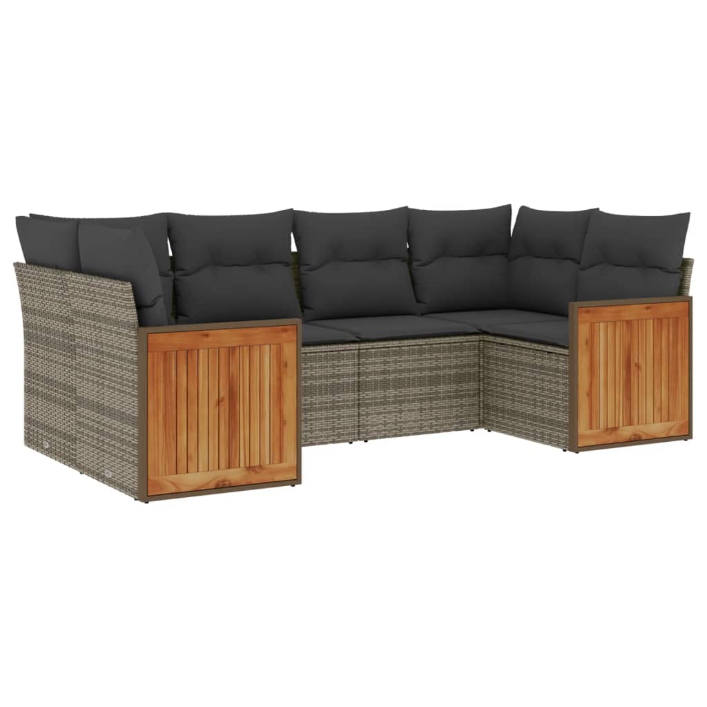 6-dijelni set vrtnih sofa od poliratana s jastucima sivi