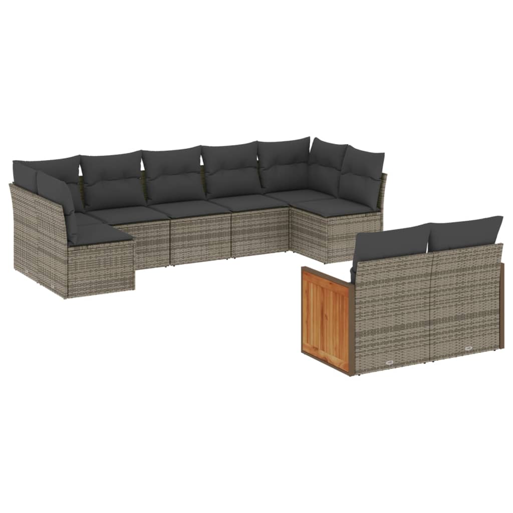 9-dijelni set vrtnih sofa od poliratana s jastucima sivi