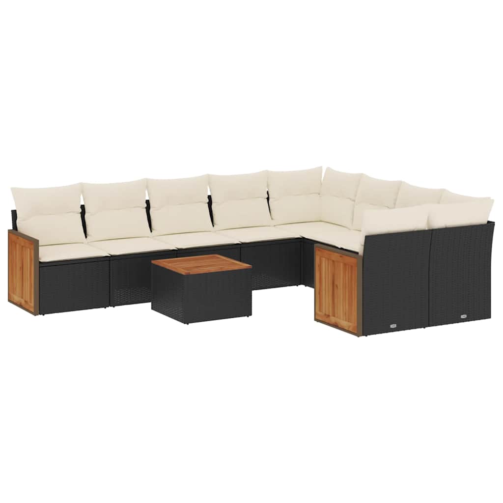 10-dijelni set vrtnih sofa s jastucima crni od poliratana