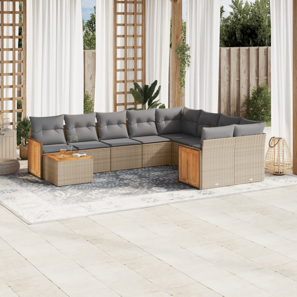10-dijelni set vrtnih sofa s jastucima crni od poliratana