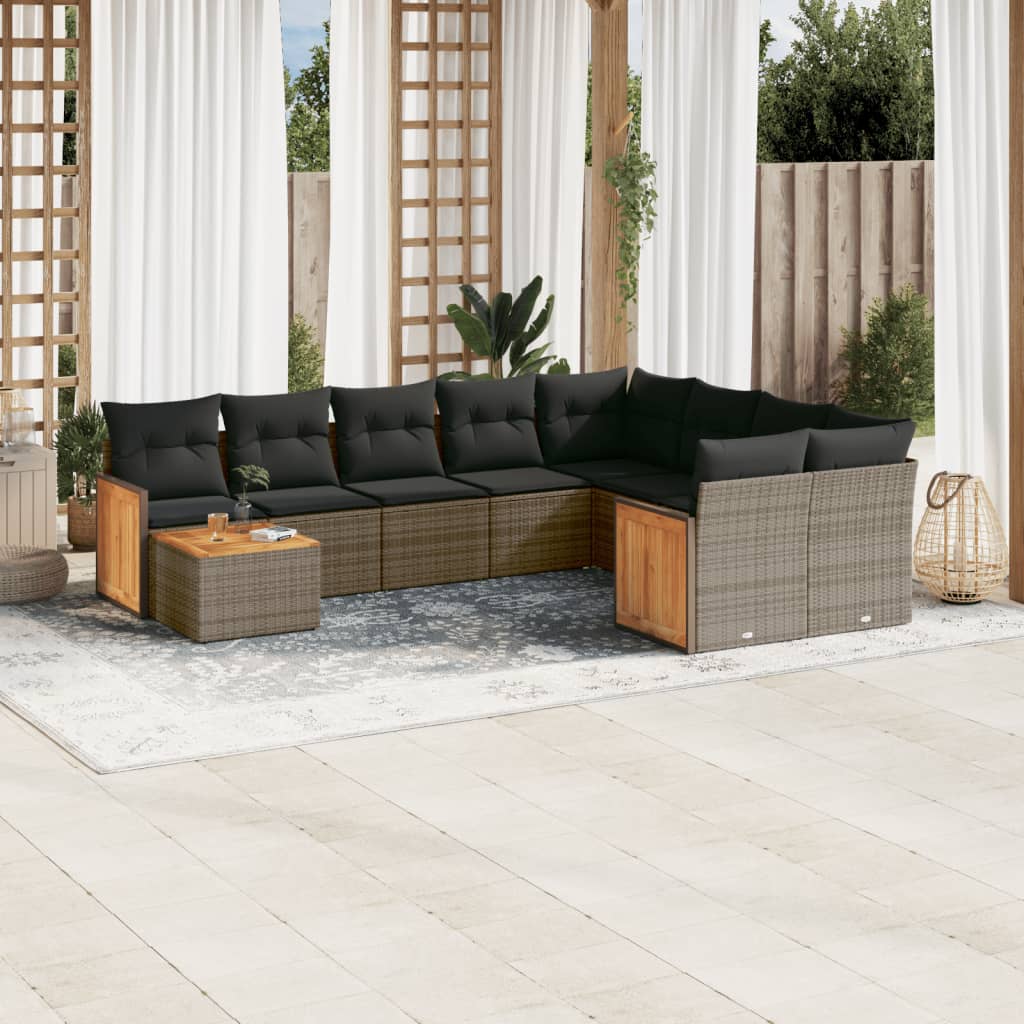 10-dijelni set vrtnih sofa s jastucima crni od poliratana