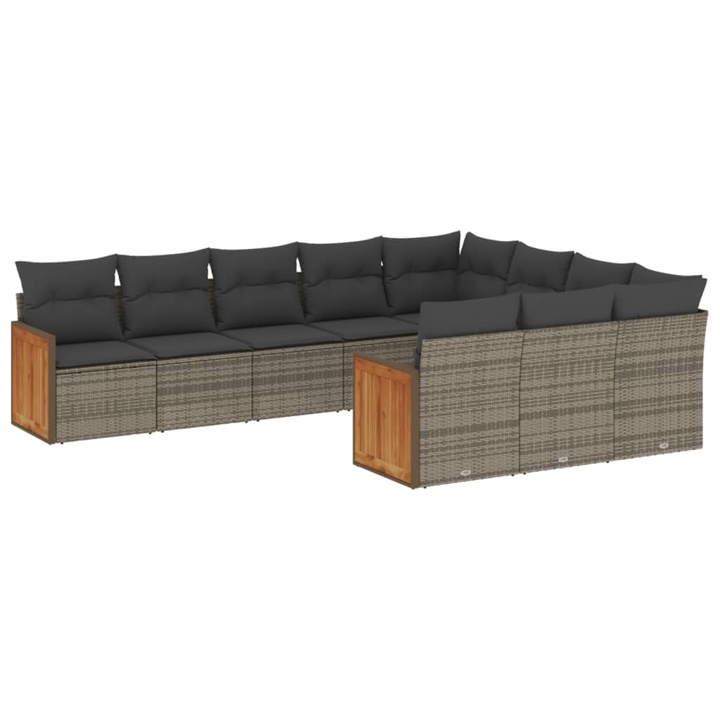 10-dijelni set vrtnih sofa od poliratana s jastucima sivi