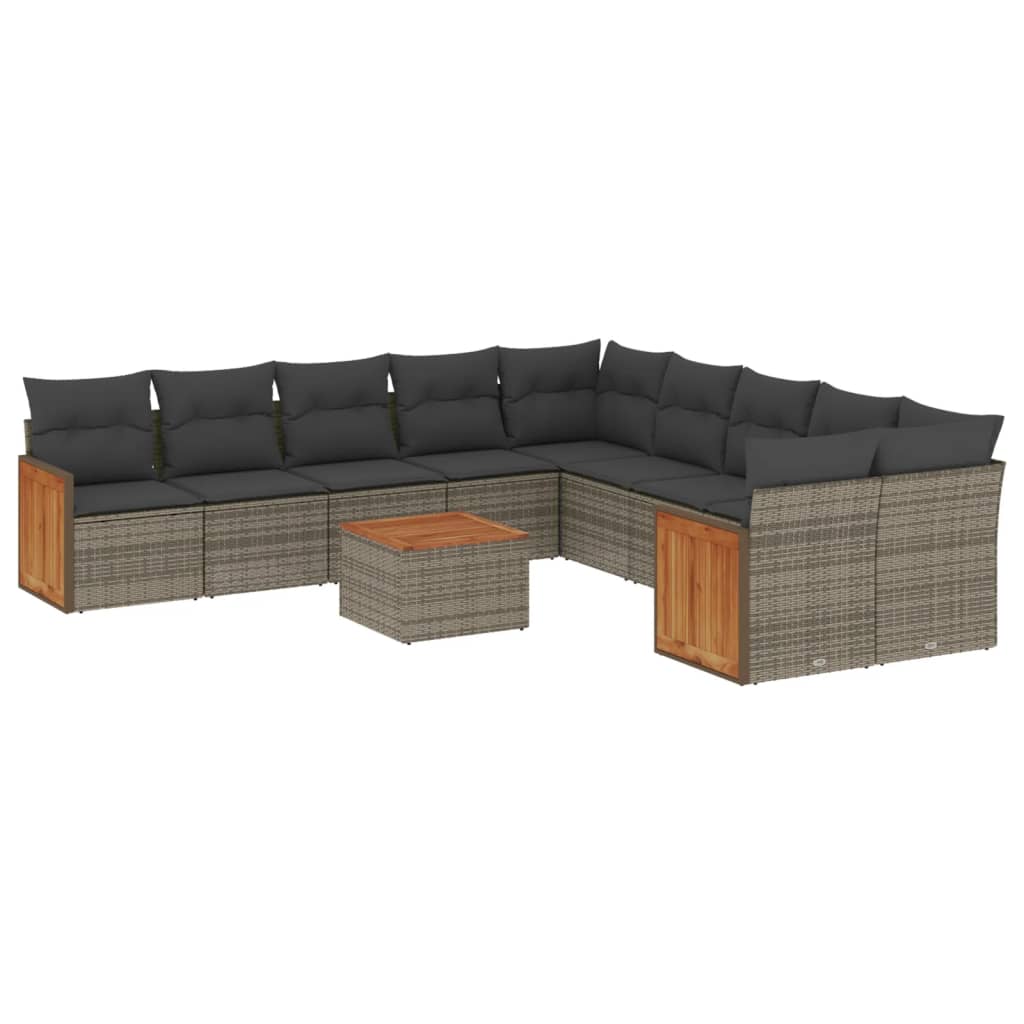 11-dijelni set vrtnih sofa od poliratana s jastucima sivi