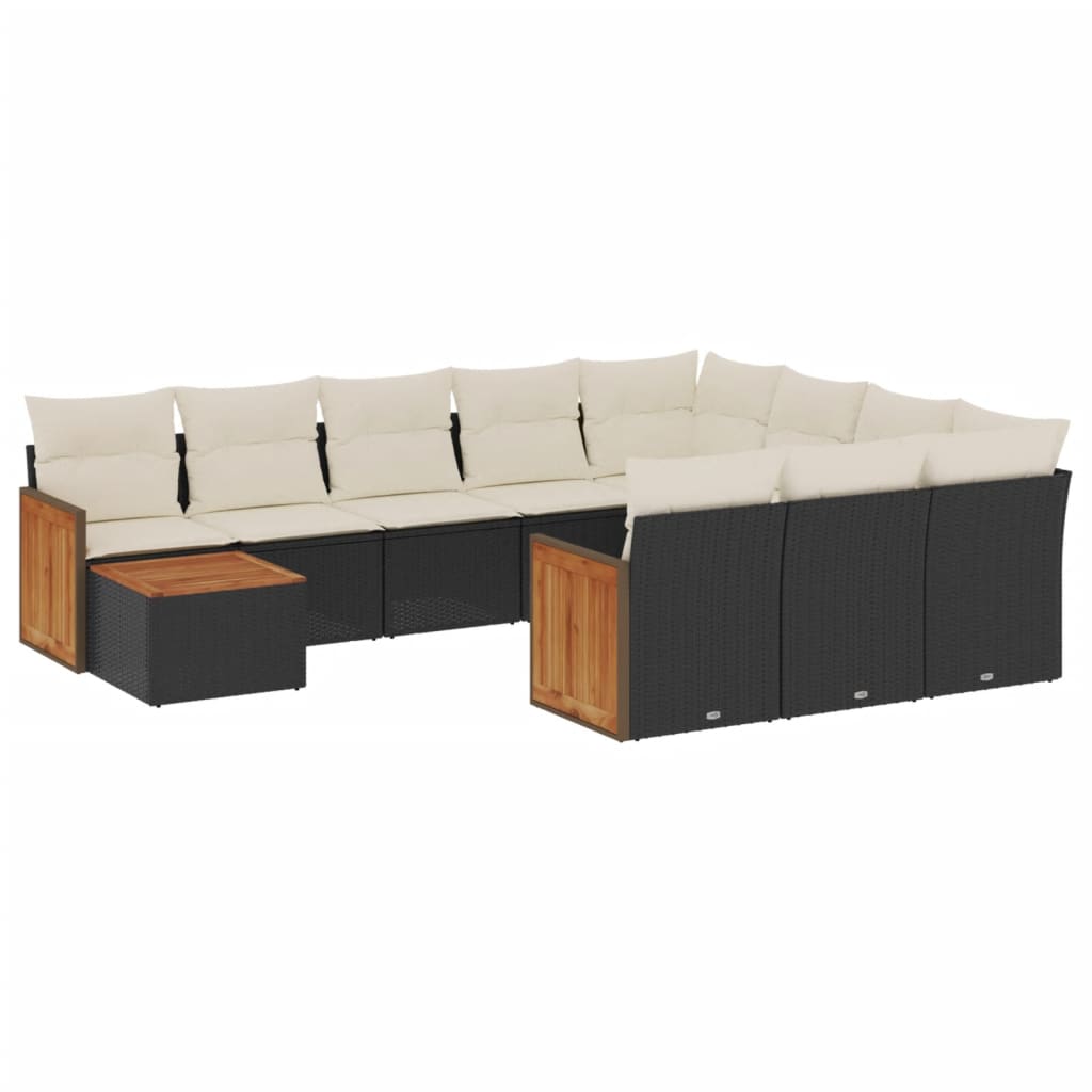 11-dijelni set vrtnih sofa od poliratana s jastucima crni