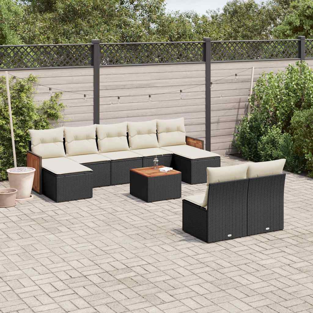 10-dijelni set vrtnih sofa s jastucima crni od poliratana