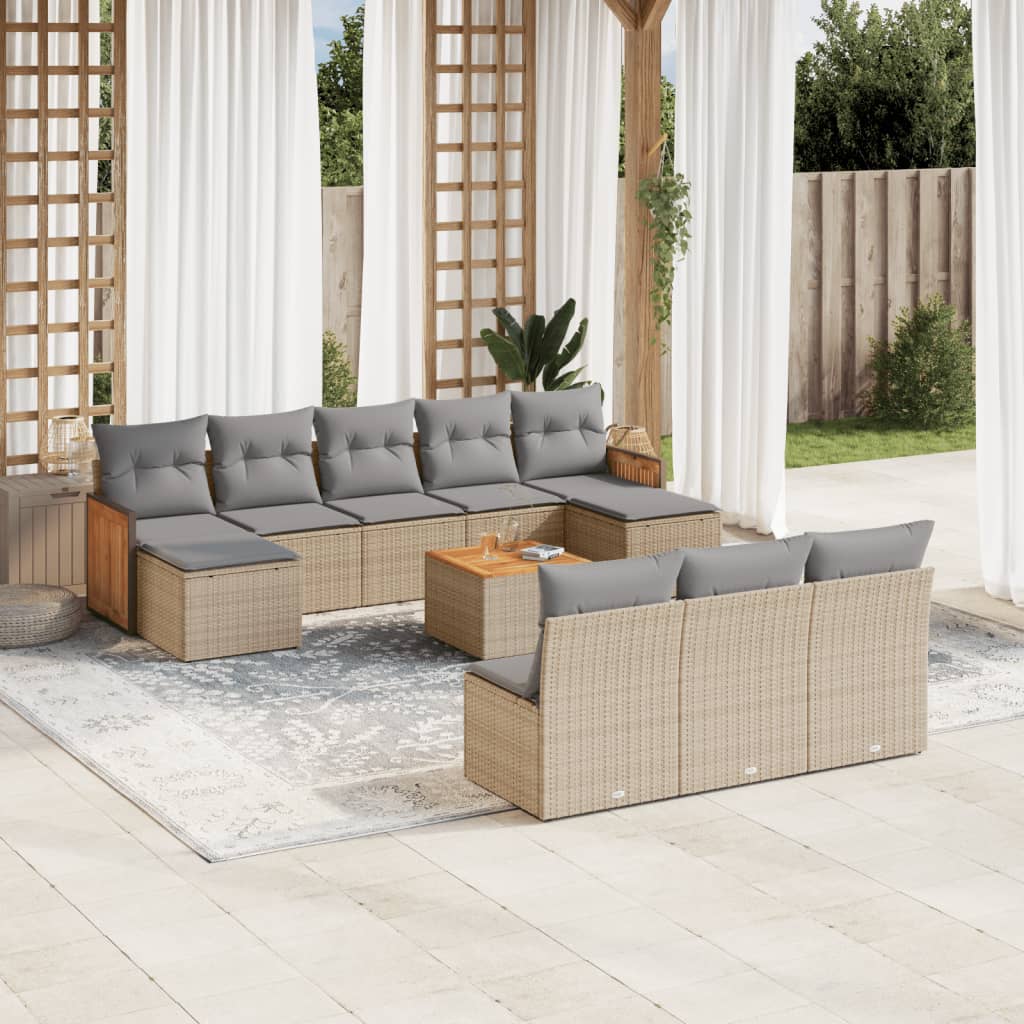 11-dijelni set vrtnih sofa od poliratana s jastucima bež