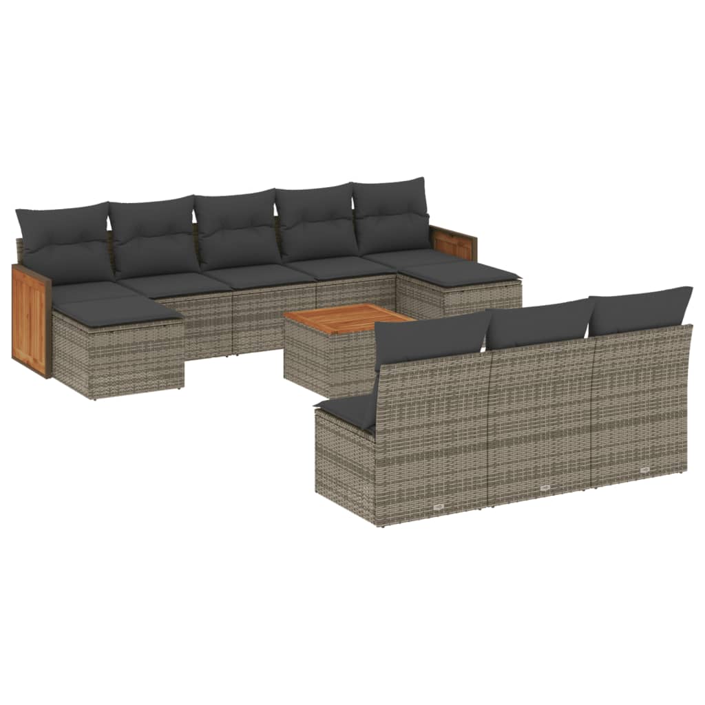 11-dijelni set vrtnih sofa od poliratana s jastucima sivi