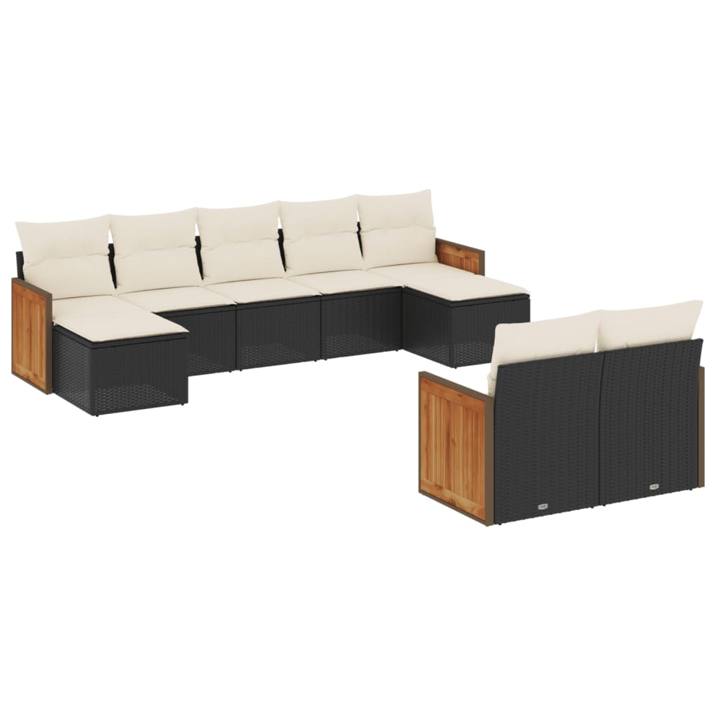 9-dijelni set vrtnih sofa s jastucima crni od poliratana