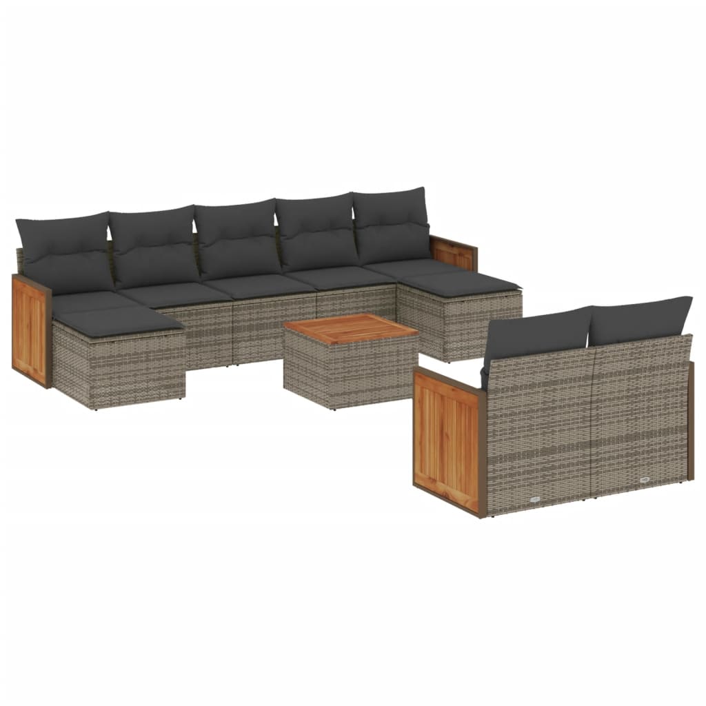 10-dijelni set vrtnih sofa od poliratana s jastucima sivi
