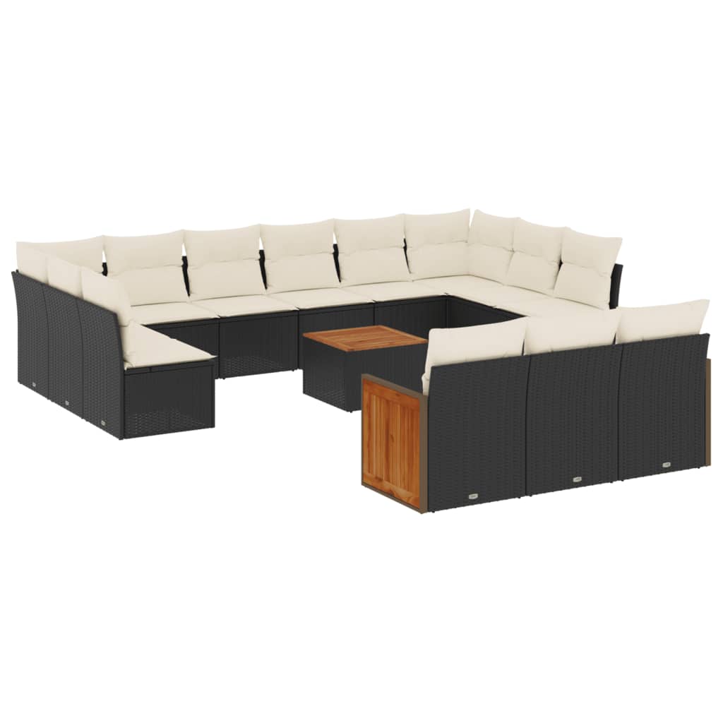 14-dijelni set vrtnih sofa s jastucima poliratan crni
