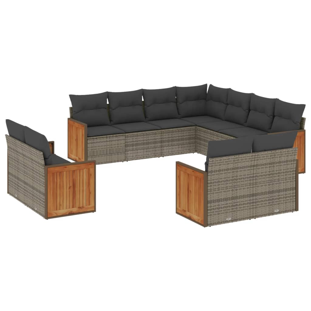 11-dijelni set vrtnih sofa od poliratana s jastucima sivi