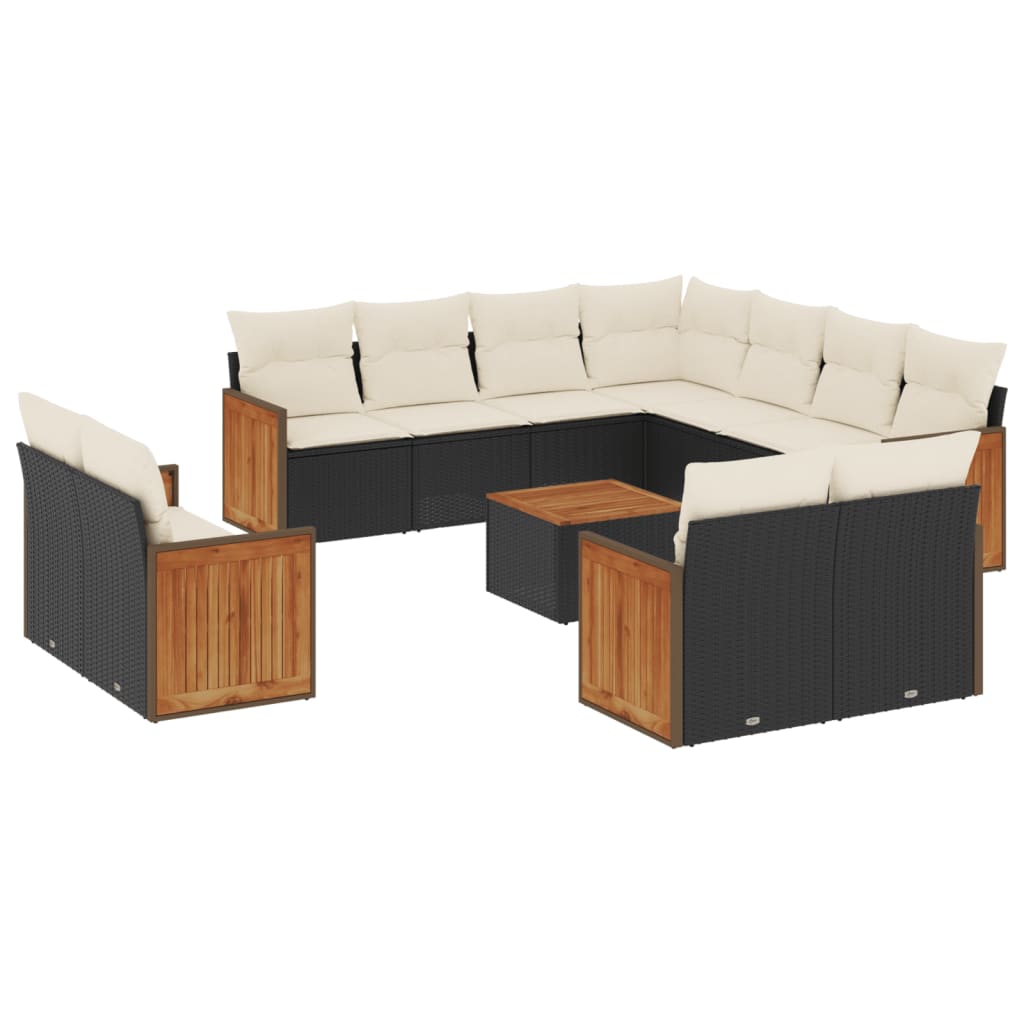 12-dijelni set vrtnih sofa od poliratana s jastucima crni