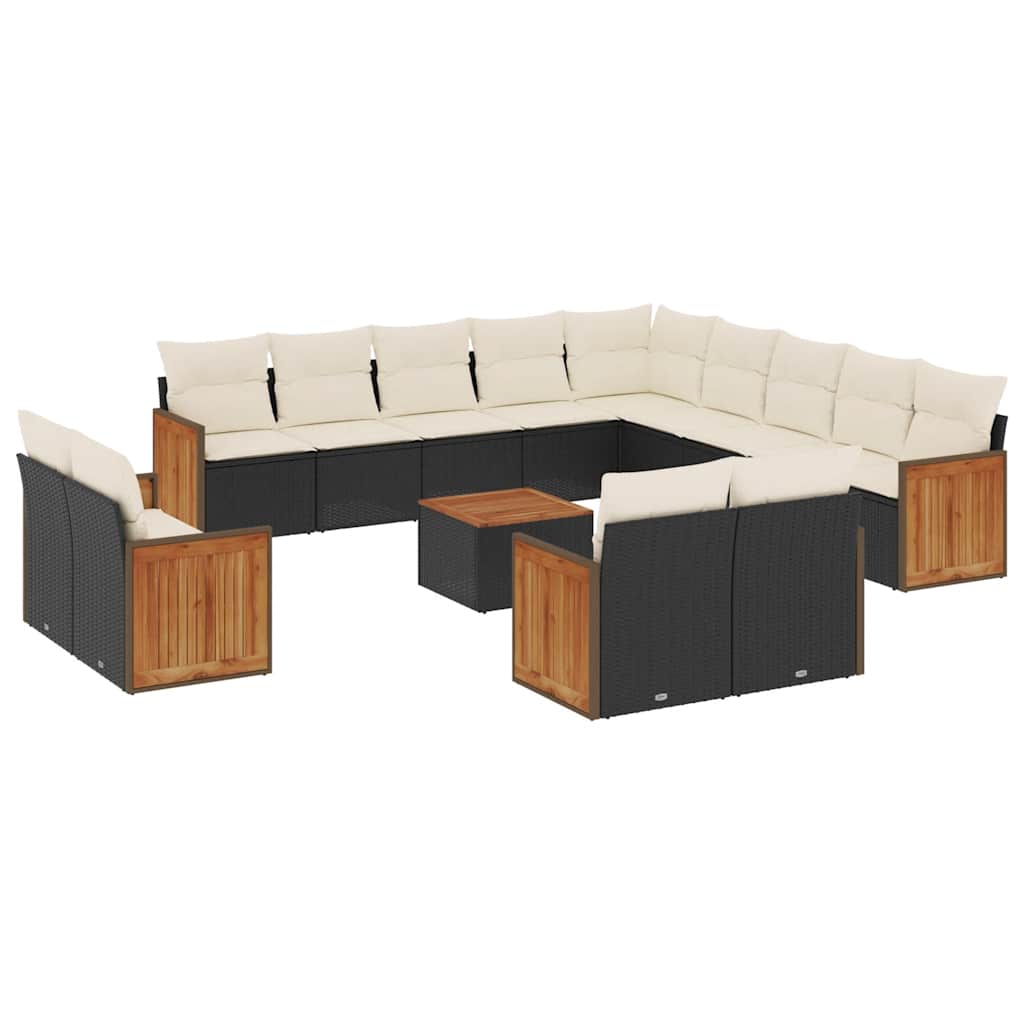 14-dijelni set vrtnih sofa s jastucima poliratan crni