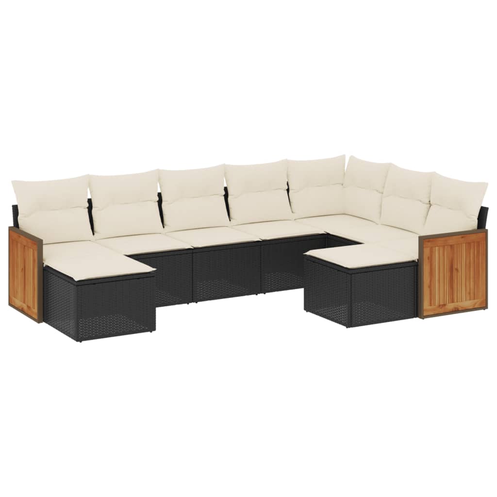 9-dijelni set vrtnih sofa s jastucima crni od poliratana