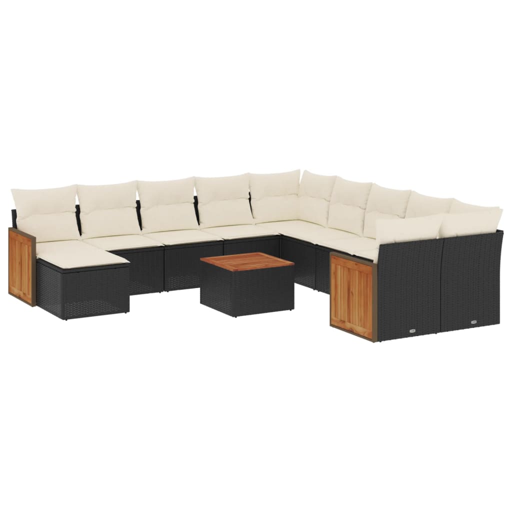 12-dijelni set vrtnih sofa od poliratana s jastucima crni