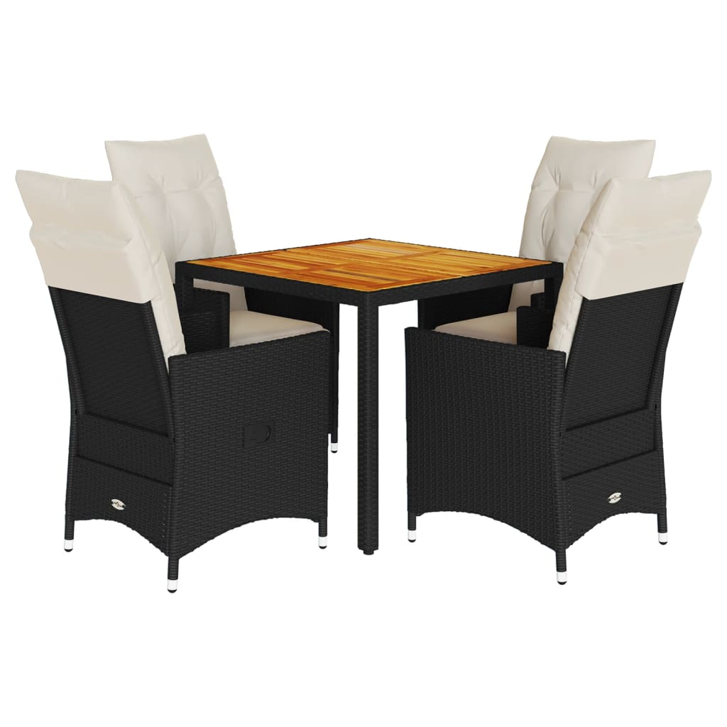 5-dijelni vrtni blagovaonski set s jastucima od poliratana crni Crna 90 x 90 x 75 cm