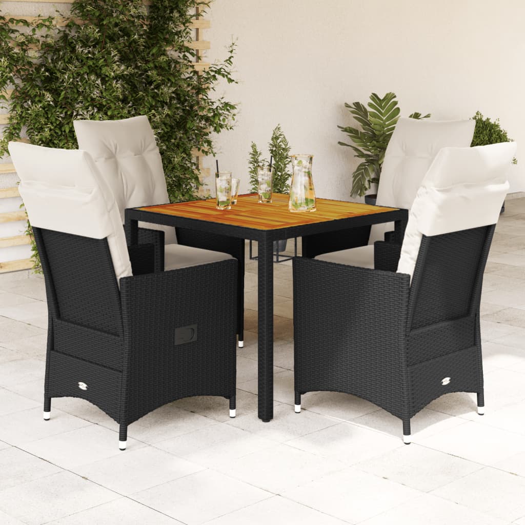5-dijelni vrtni blagovaonski set s jastucima od poliratana crni Crna 90 x 90 x 75 cm