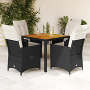 5-dijelni vrtni blagovaonski set s jastucima od poliratana crni Crna 90 x 90 x 75 cm