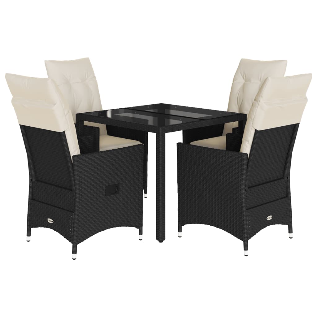 5-dijelni vrtni blagovaonski set s jastucima od poliratana crni Crna 90 x 90 x 75 cm