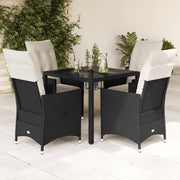 5-dijelni vrtni blagovaonski set s jastucima od poliratana crni Crna 90 x 90 x 75 cm