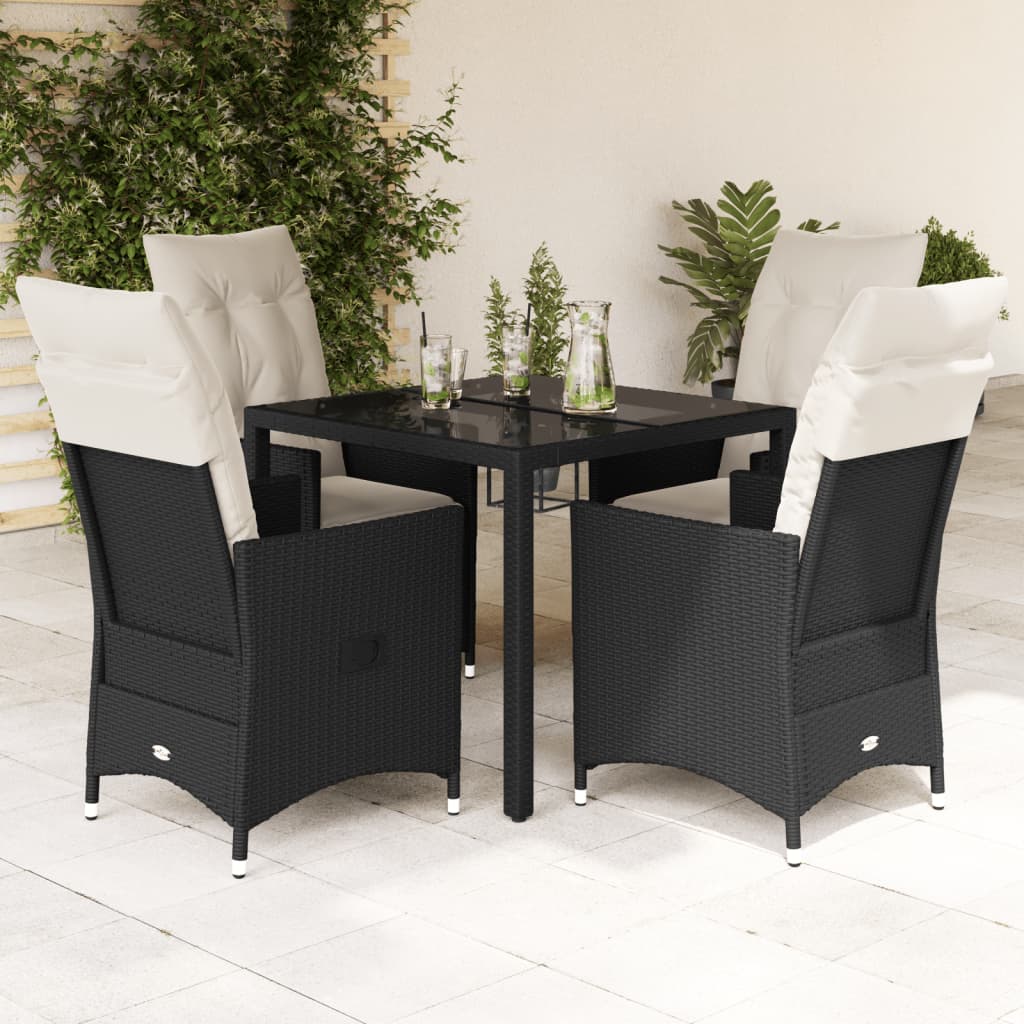 5-dijelni vrtni blagovaonski set s jastucima od poliratana crni Crna 90 x 90 x 75 cm