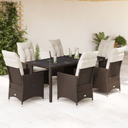 7-dijelni vrtni blagovaonski set s jastucima poliratan smeđi Smeđa 190 x 90 x 75 cm