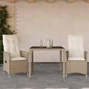 3-dijelni bistro set s jastucima bež od poliratana 90 x 90 x 75 cm