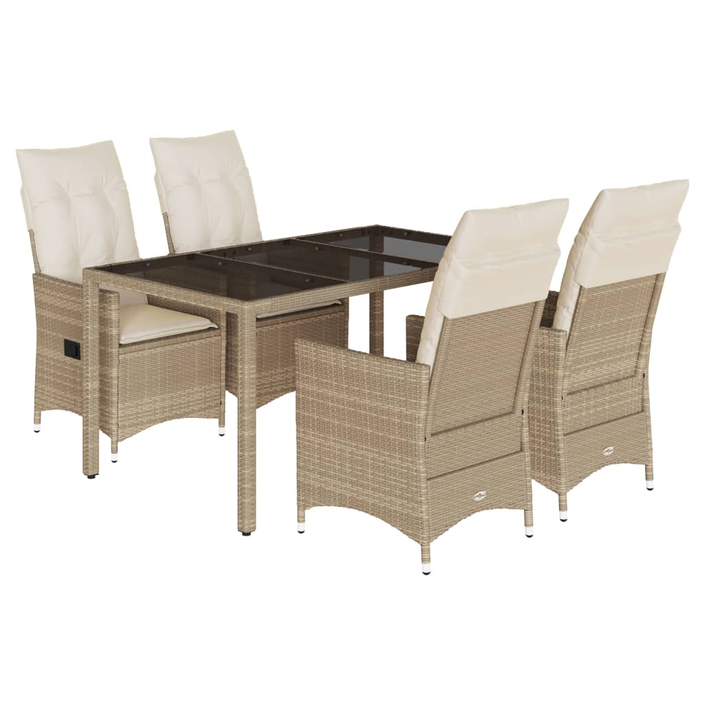 5-dijelni vrtni blagovaonski set od poliratana s jastucima bež 150 x 90 x 75 cm