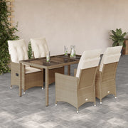 5-dijelni vrtni blagovaonski set od poliratana s jastucima bež 150 x 90 x 75 cm