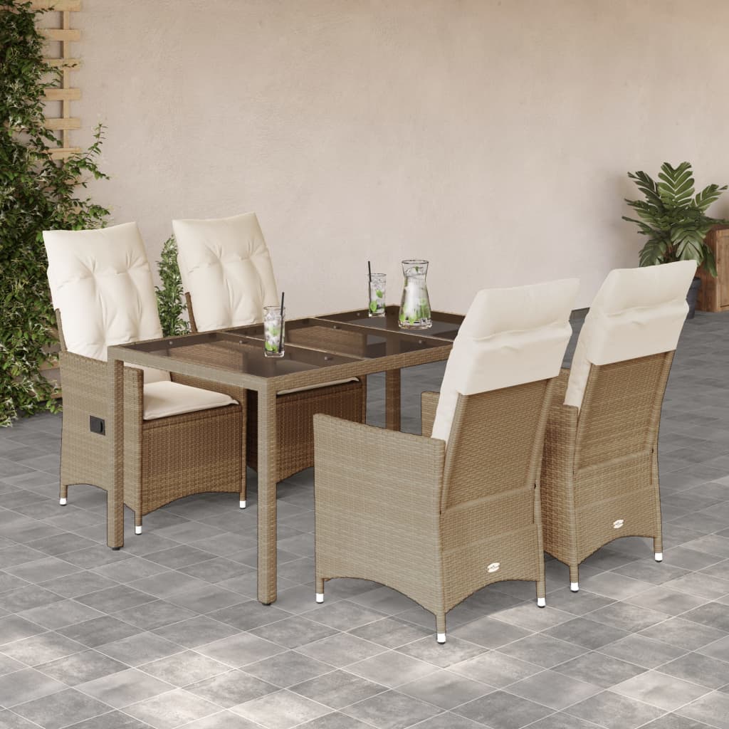 5-dijelni vrtni blagovaonski set od poliratana s jastucima bež 150 x 90 x 75 cm