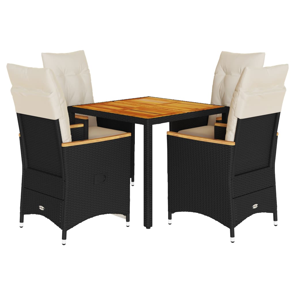 5-dijelni vrtni blagovaonski set s jastucima od poliratana crni Crna 90 x 90 x 75 cm