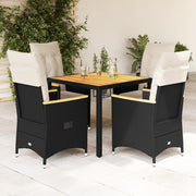 5-dijelni vrtni blagovaonski set s jastucima od poliratana crni Crna 90 x 90 x 75 cm