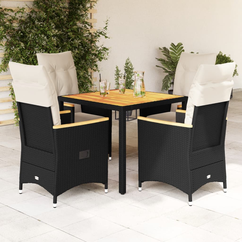 5-dijelni vrtni blagovaonski set s jastucima od poliratana crni Crna 90 x 90 x 75 cm