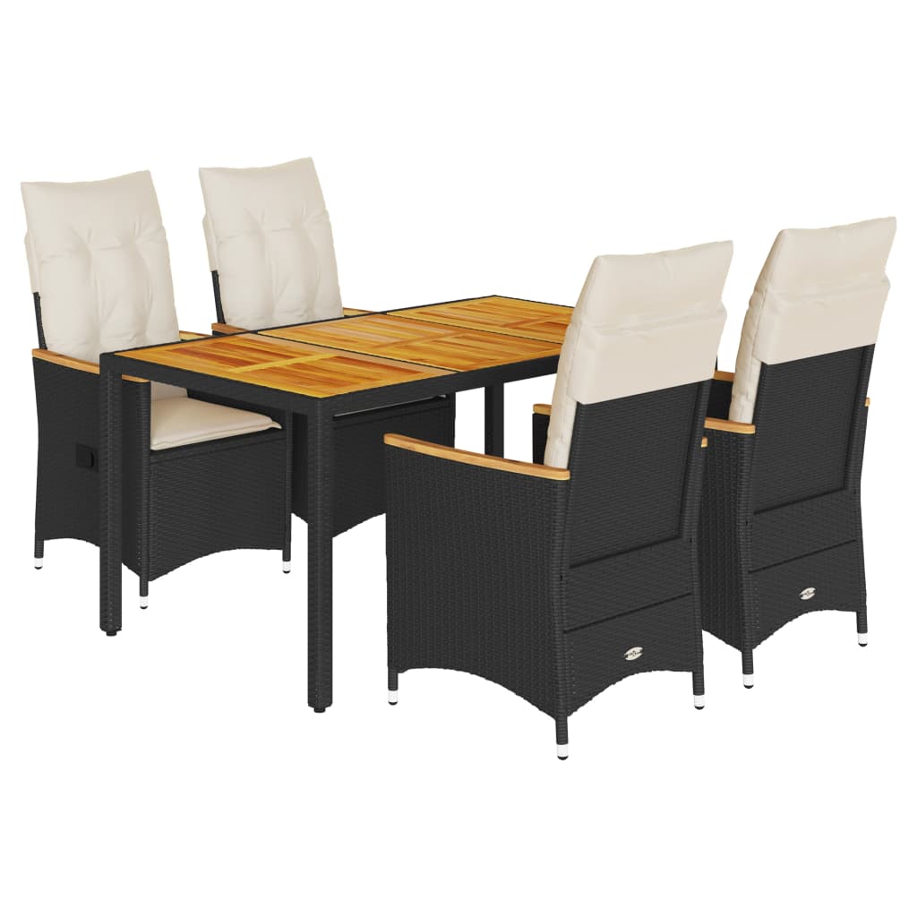 5-dijelni vrtni blagovaonski set s jastucima od poliratana crni Crna 150 x 90 x 75 cm