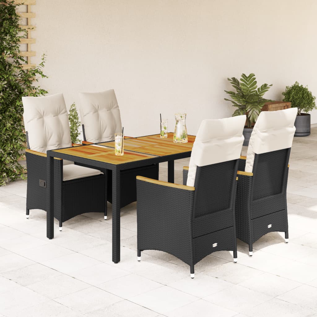 5-dijelni vrtni blagovaonski set s jastucima od poliratana crni Crna 150 x 90 x 75 cm