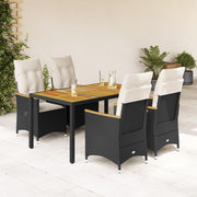 5-dijelni vrtni blagovaonski set s jastucima od poliratana crni Crna 150 x 90 x 75 cm