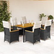 7-dijelni vrtni blagovaonski set s jastucima crni od poliratana Crna 150 x 90 x 75 cm