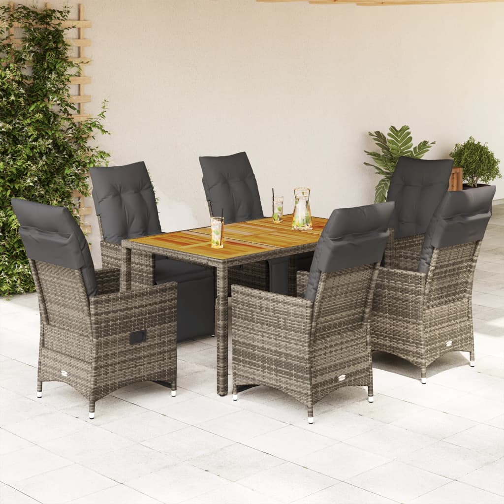 7-dijelni vrtni bistro set od poliratana s jastucima sivi