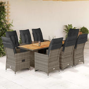 9-dijelni vrtni bistro set od poliratana s jastucima sivi Siva 190 x 80 x 75 cm