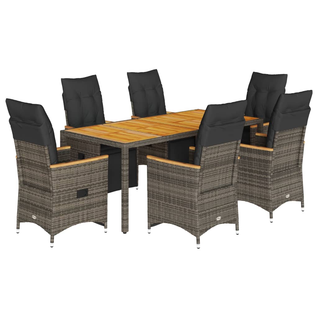 7-dijelni vrtni bistro set od poliratana s jastucima sivi Siva 190 x 90 x 75 cm