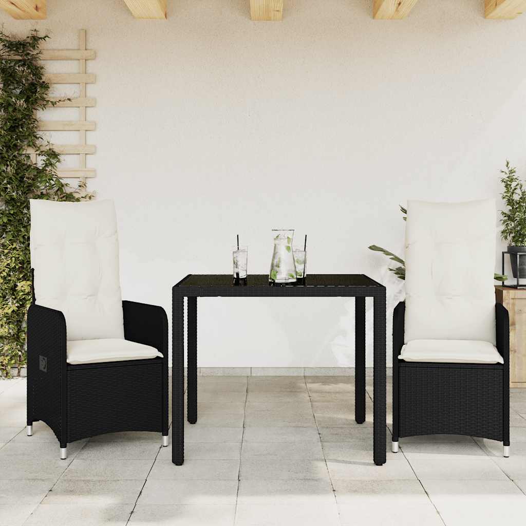 3-dijelni vrtni bistro set od poliratana s jastucima crni