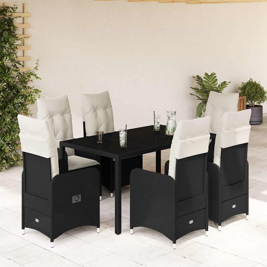 7-dijelni vrtni bistro set od poliratana s jastucima crni